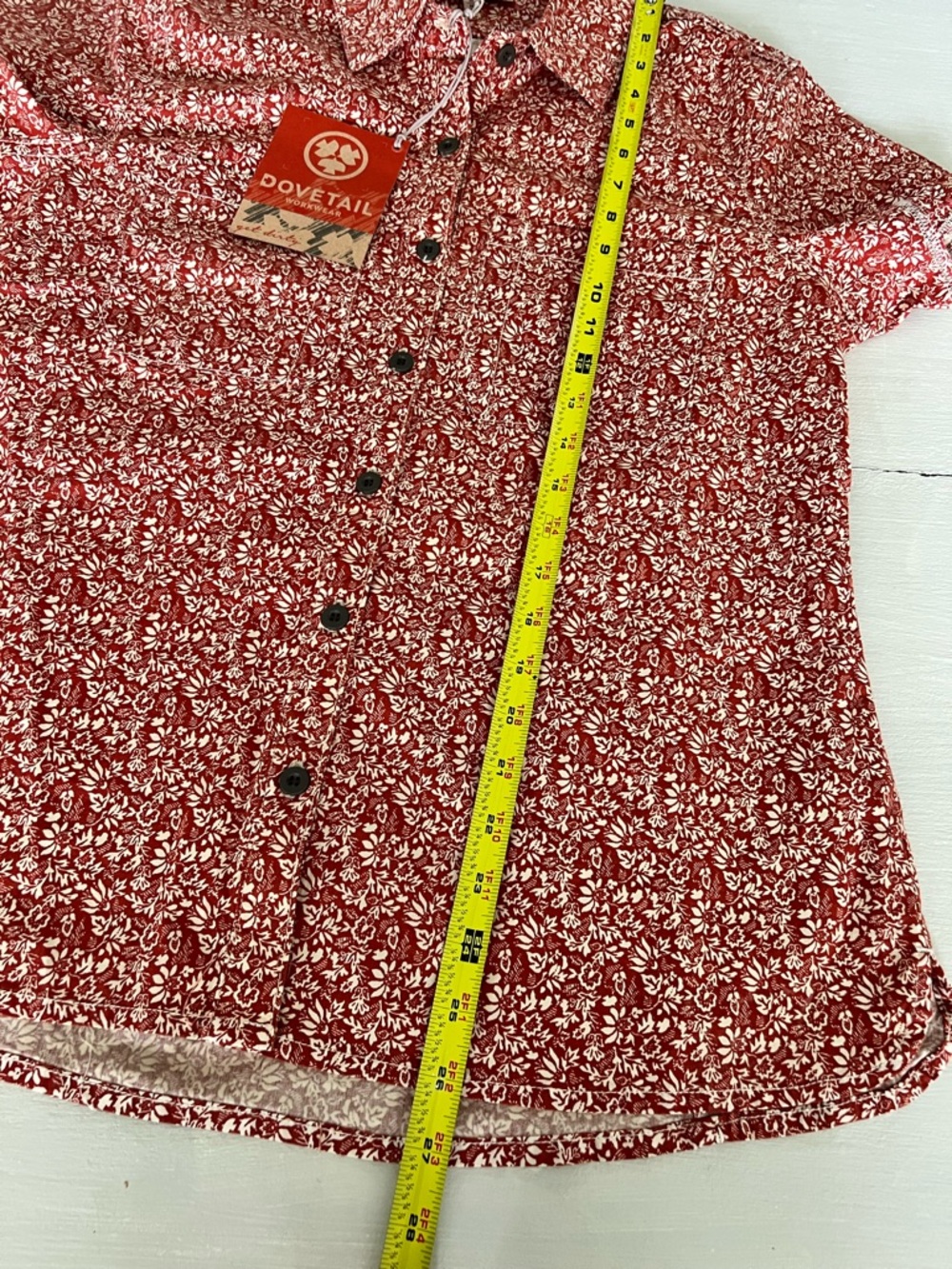 NWT: Carver Work Shirt Dove Tail Red Floral Womens Cotton Button-Up Shirt sz M - Picture 6 of 6